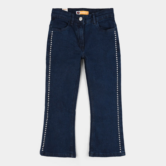 Girls Denim Stretch Pant Bootcut Pants-DARK BLUE