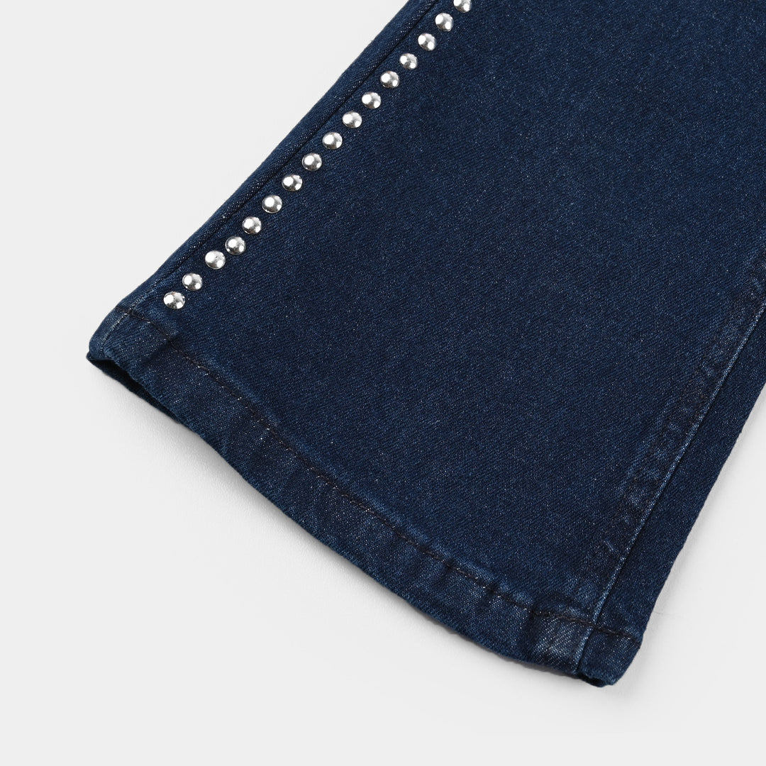 Girls Denim Stretch Pant Bootcut Pants-DARK BLUE