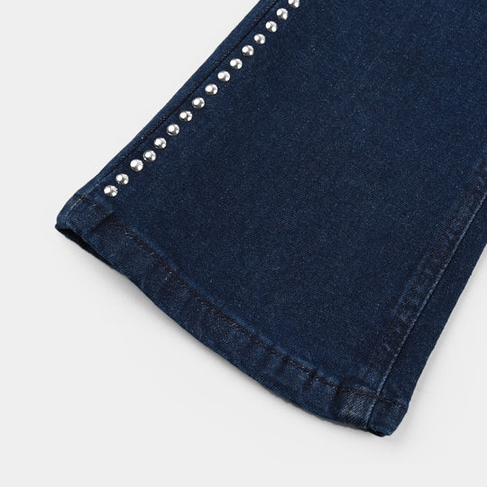 Girls Denim Stretch Pant Bootcut Pants-DARK BLUE