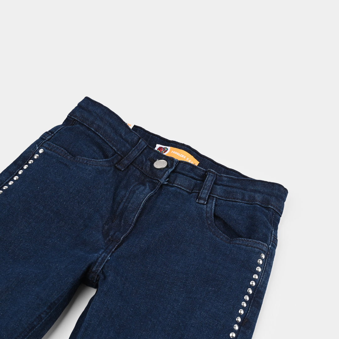 Girls Denim Stretch Pant Bootcut Pants-DARK BLUE