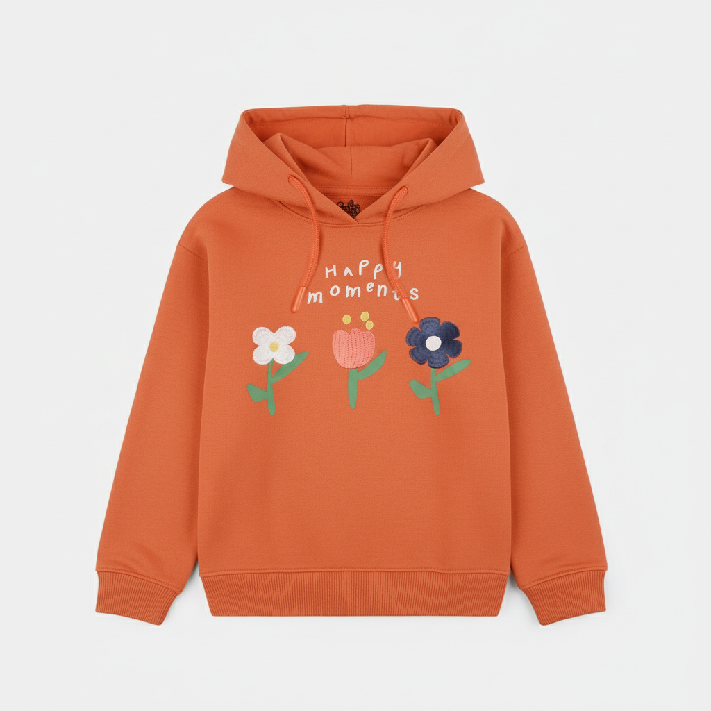 Girls Jersey/Terry Pullover Hoodie Happy Moments-Orange