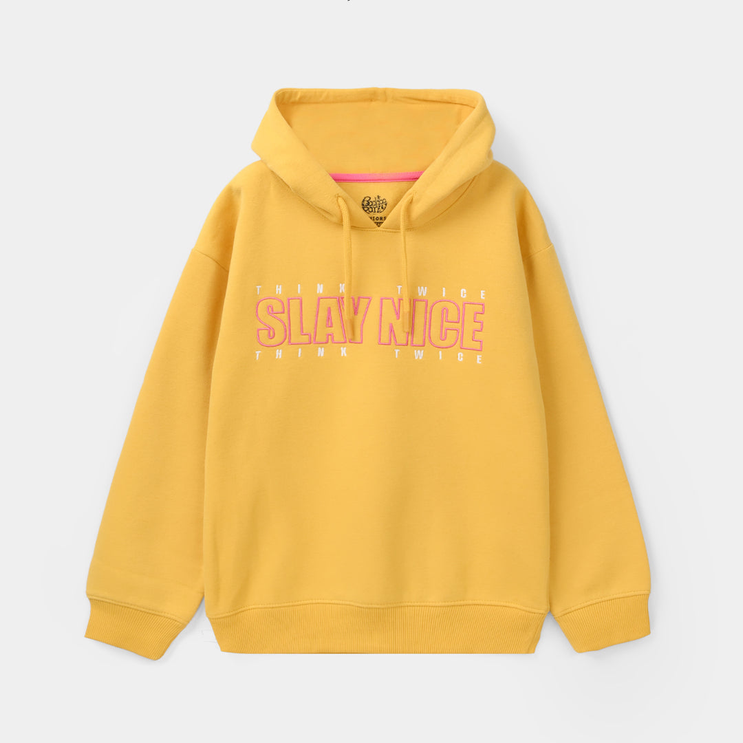 Girls Fleece Pullover Hoodie Slay Nice-Yellow