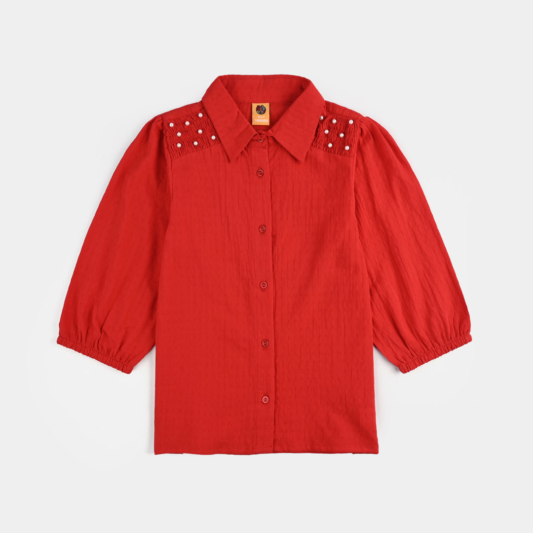 Girls Cotton Casual Top Fire - Red