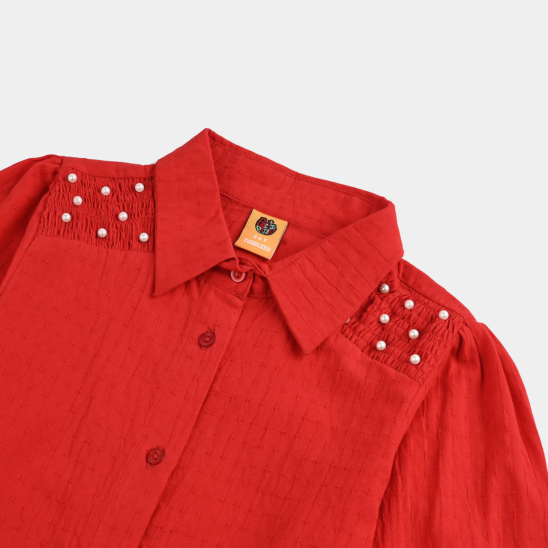 Girls Cotton Casual Top Fire - Red