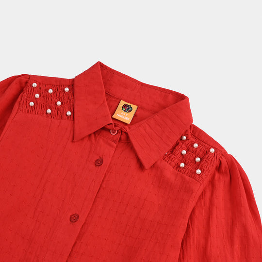 Girls Cotton Casual Top Fire - Red