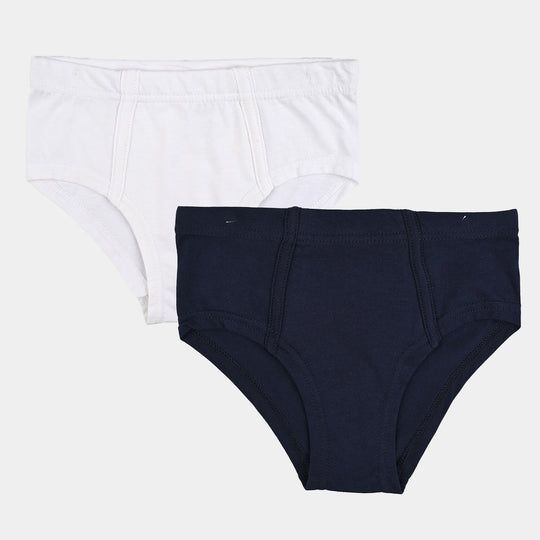 Boys Cotton Jersey Basic Brief - Pack Of 2 (White/Navy)
