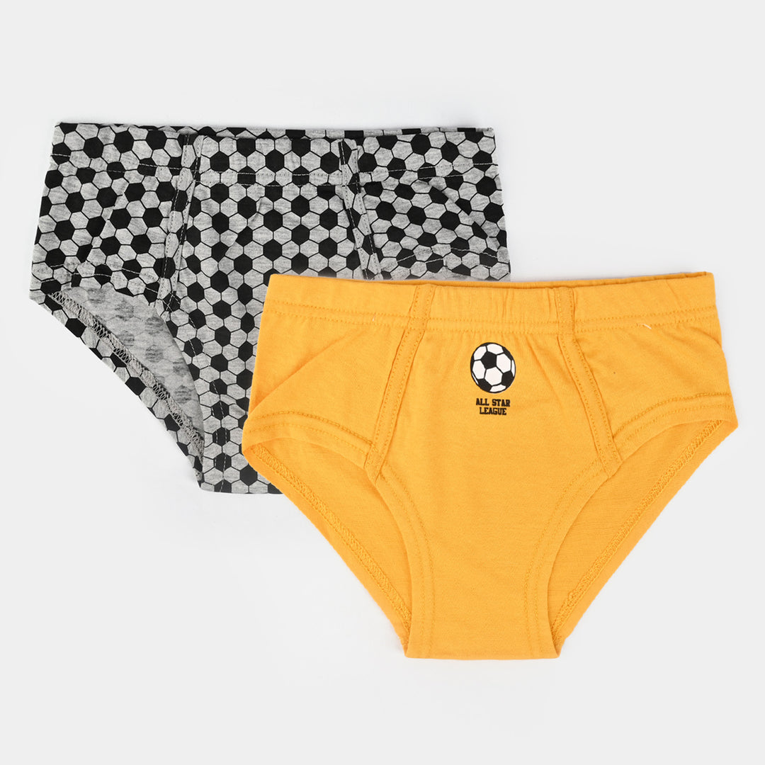 Boys Cotton Jersey Brief Football (Pack Of 2) - Citrus/H.Grey