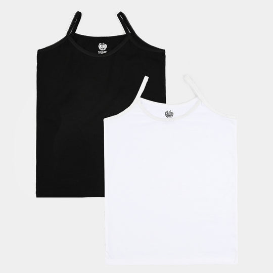 Girls Cotton Jersey Cami Basic - Pack Of 2-White/Black