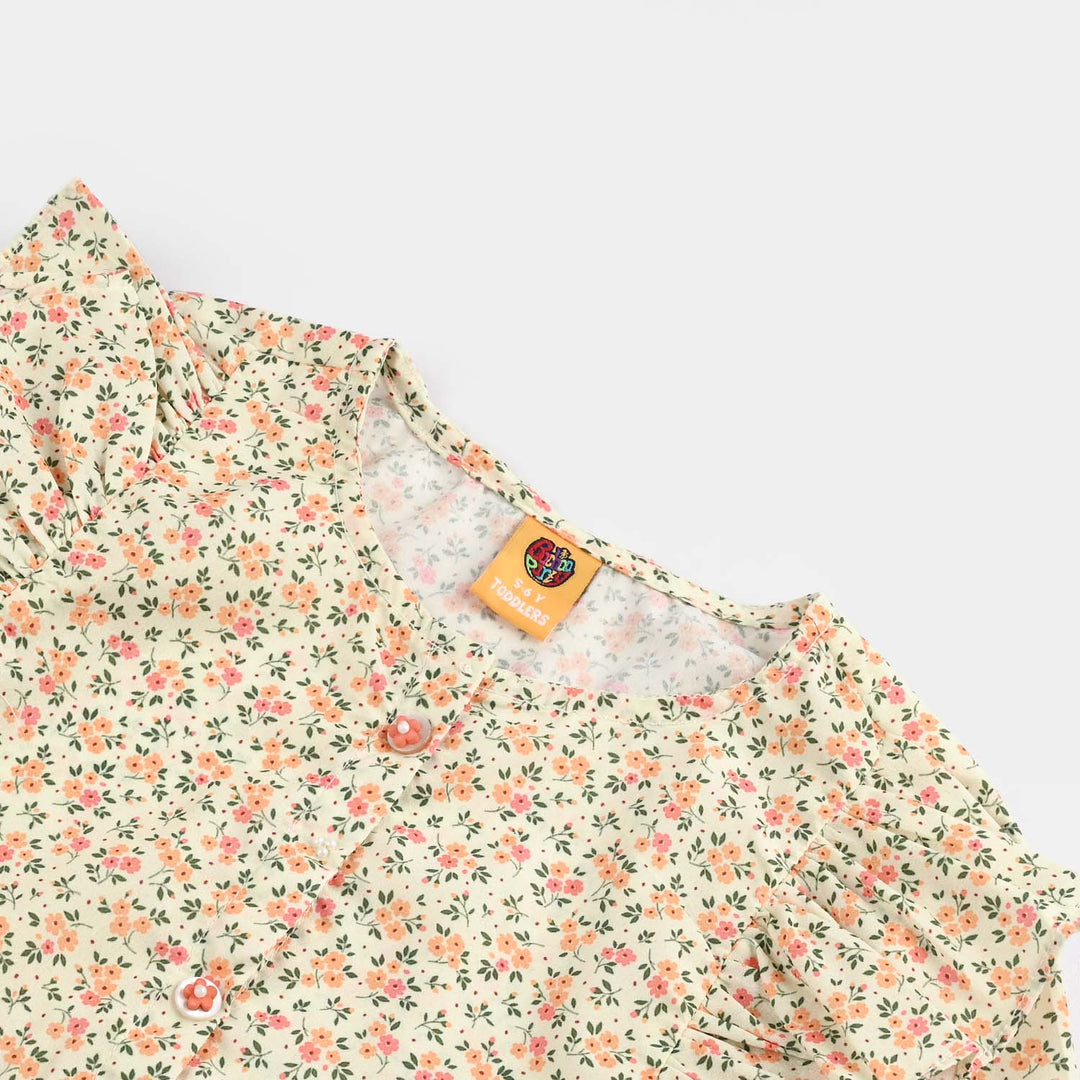 Girls Poly Net Casual Top - Cream/Yellow