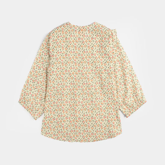 Girls Poly Net Casual Top - Cream/Yellow