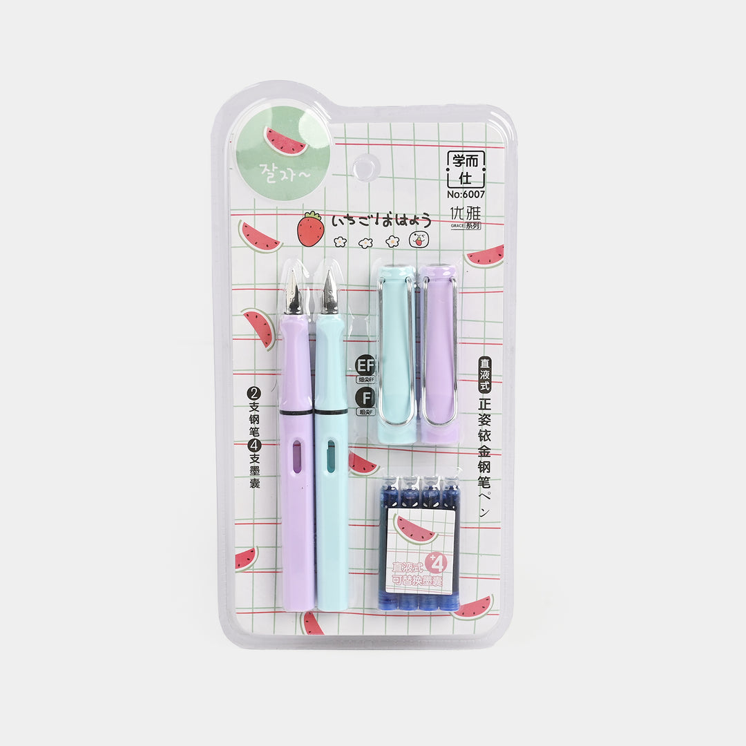 Elegant Fountain Pen + Pencil With 4 Ink Cartridges