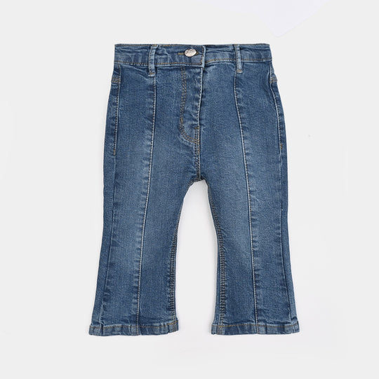 Infant Girls Denim Stretch Front Bone Pockets-Mid Blue