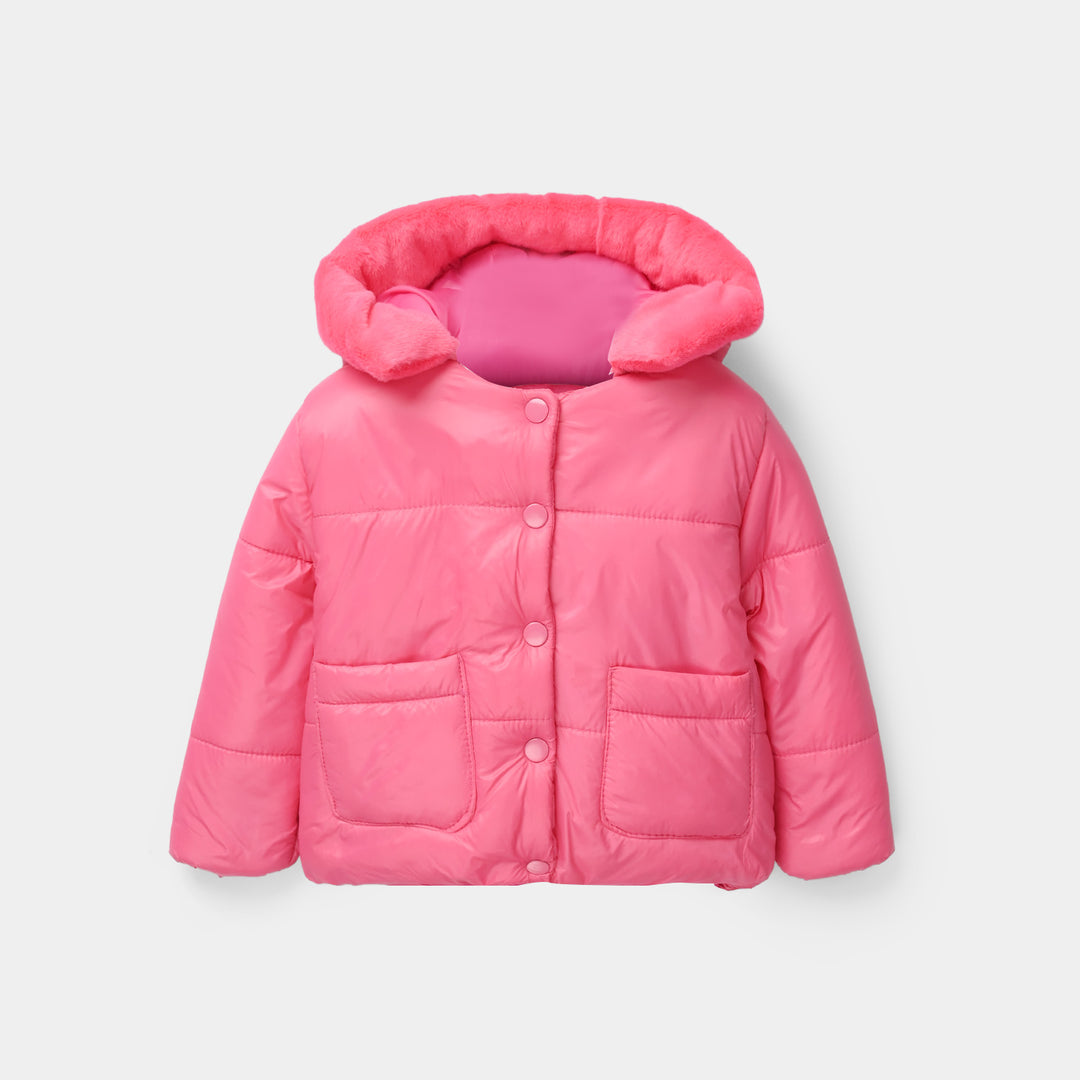 Infant Girls Quilted Hooded Jacket Retro Happy-PINK