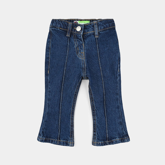 Infant Girls Denim Stretch Pant Plated Flared Style - Dark Blue