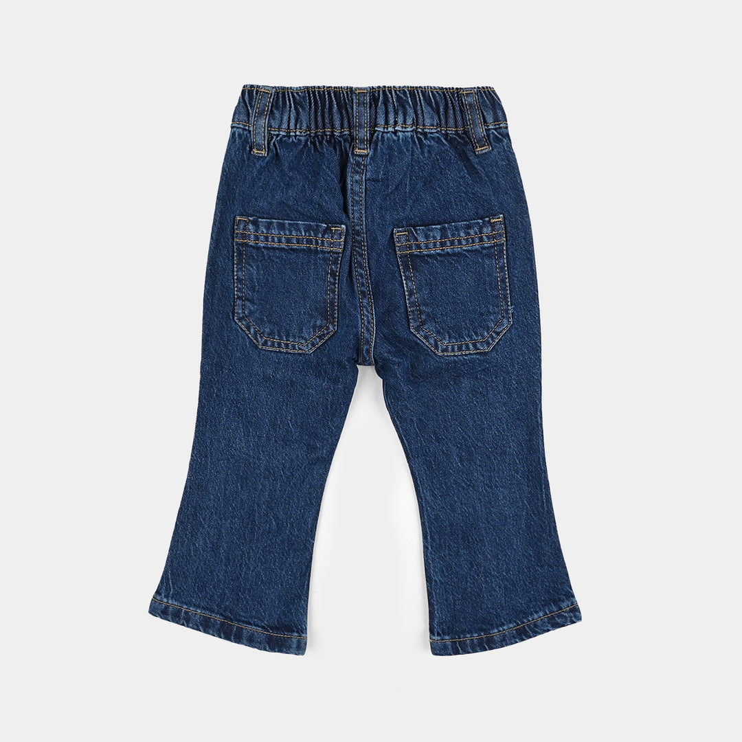 Infant Girls Denim Stretch Pant Plated Flared Style - Dark Blue