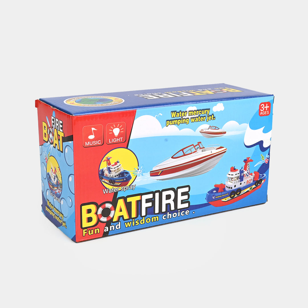 Fire Boat Toy Auto Water Spraying Educational Music Light