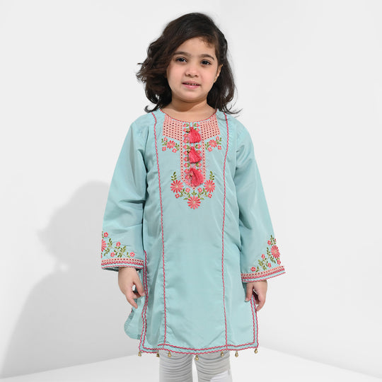 Girls poly cambric Emb Kurti Aqs-E-Bahar-Mint Green