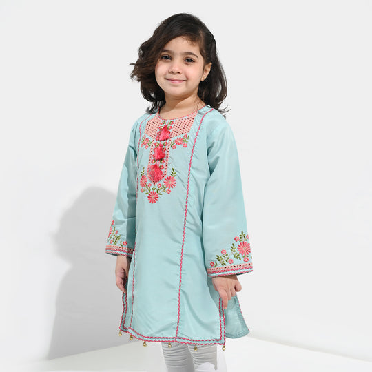 Girls poly cambric Emb Kurti Aqs-E-Bahar-Mint Green