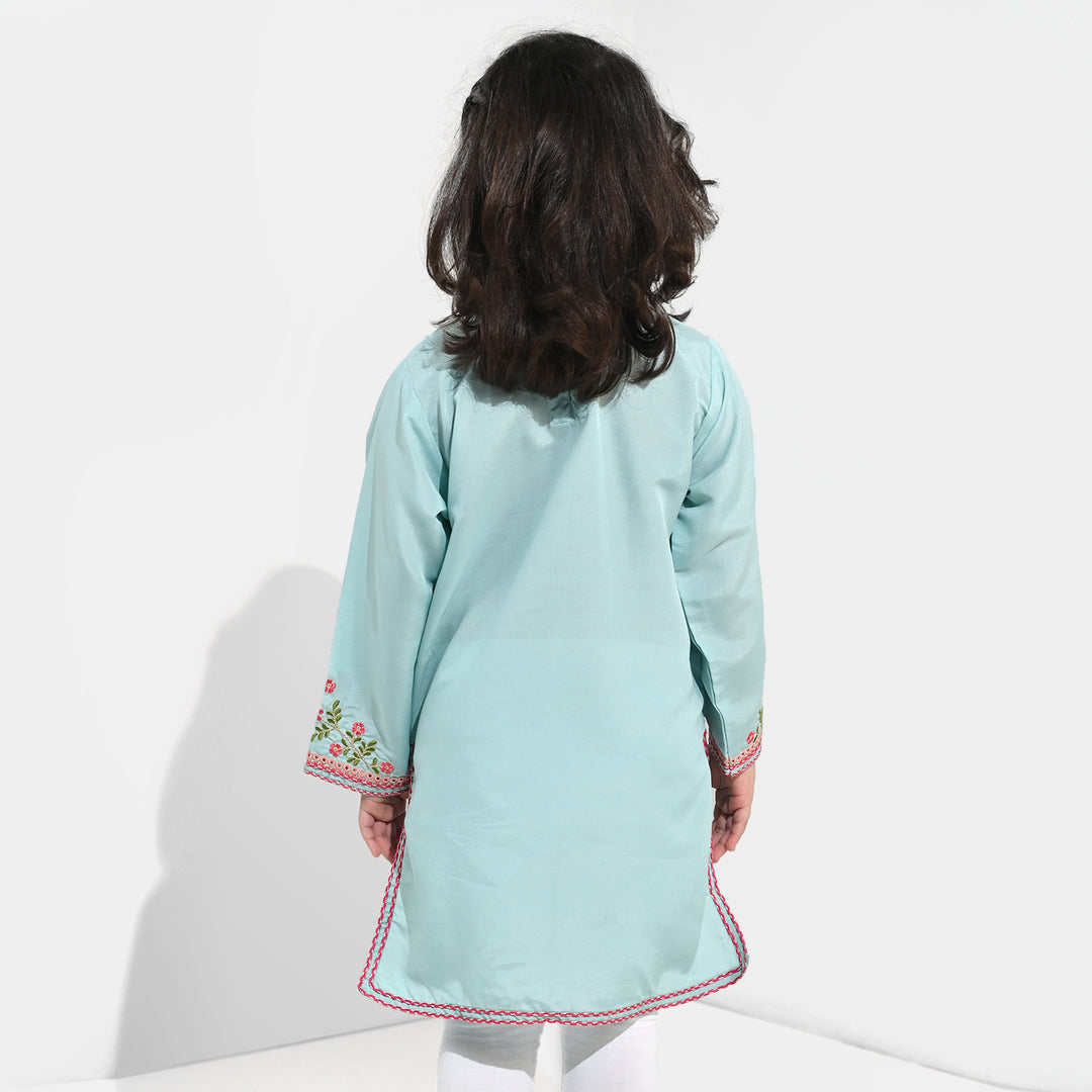 Girls poly cambric Emb Kurti Aqs-E-Bahar-Mint Green