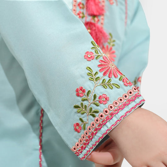 Girls poly cambric Emb Kurti Aqs-E-Bahar-Mint Green