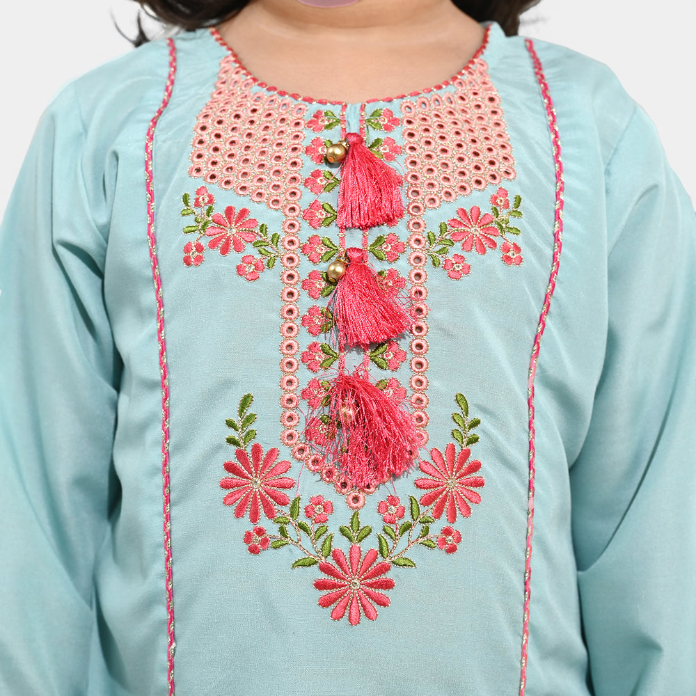 Girls poly cambric Emb Kurti Aqs-E-Bahar-Mint Green
