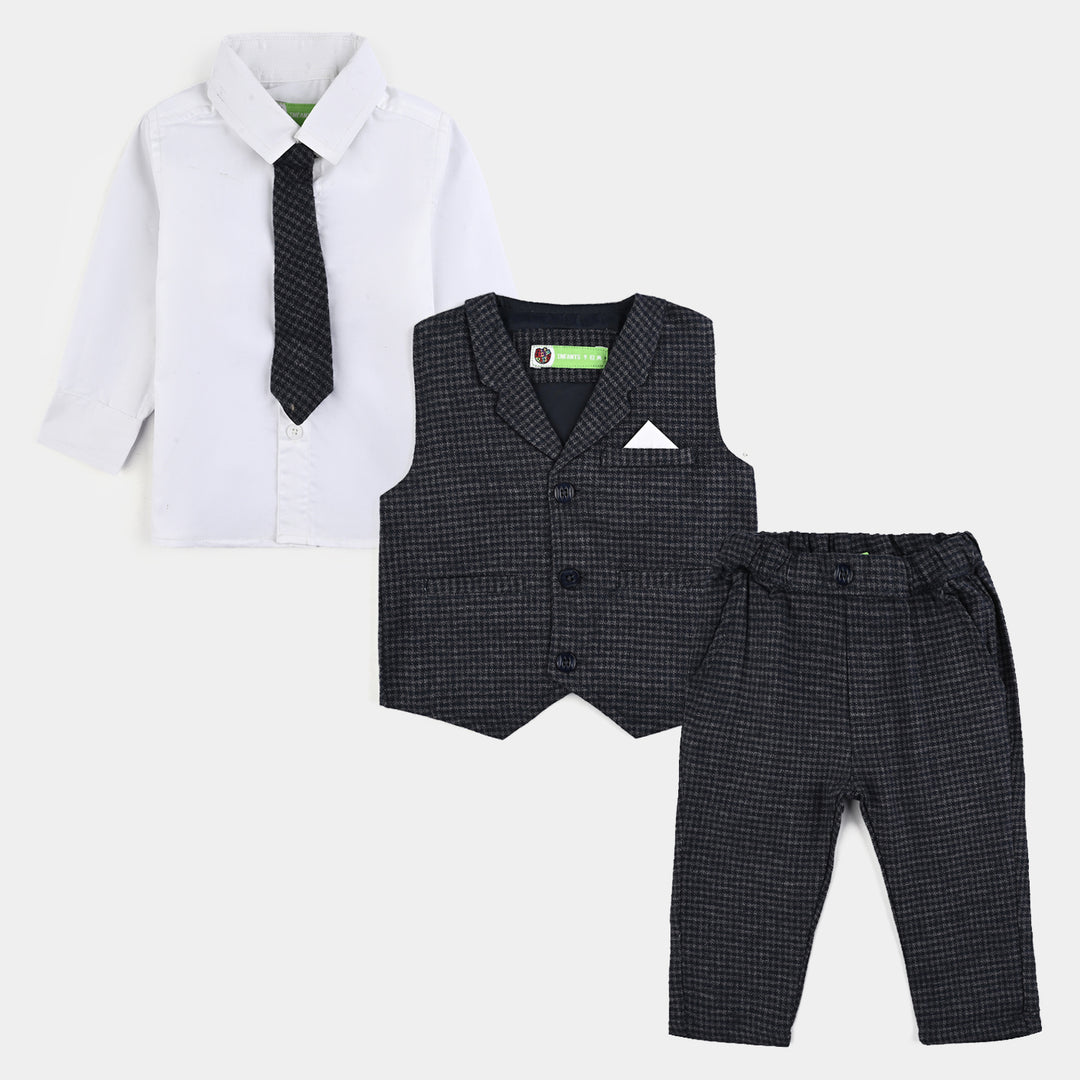 Infant Boys Flannel 3PC Suit-Little Gentle-Navy/White