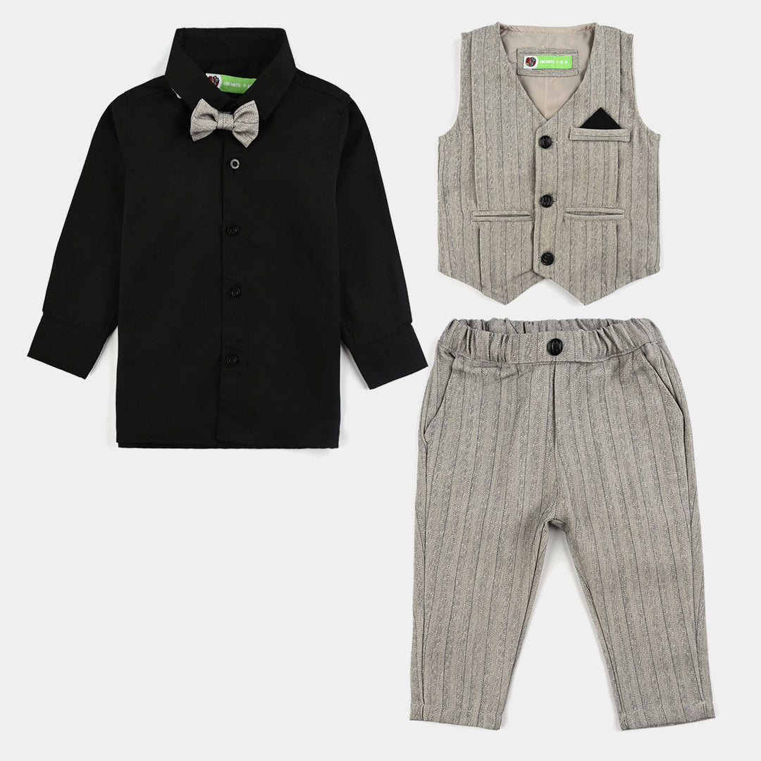 Infant Boys Yarn Dyed 3PC Suit - Grey/Black