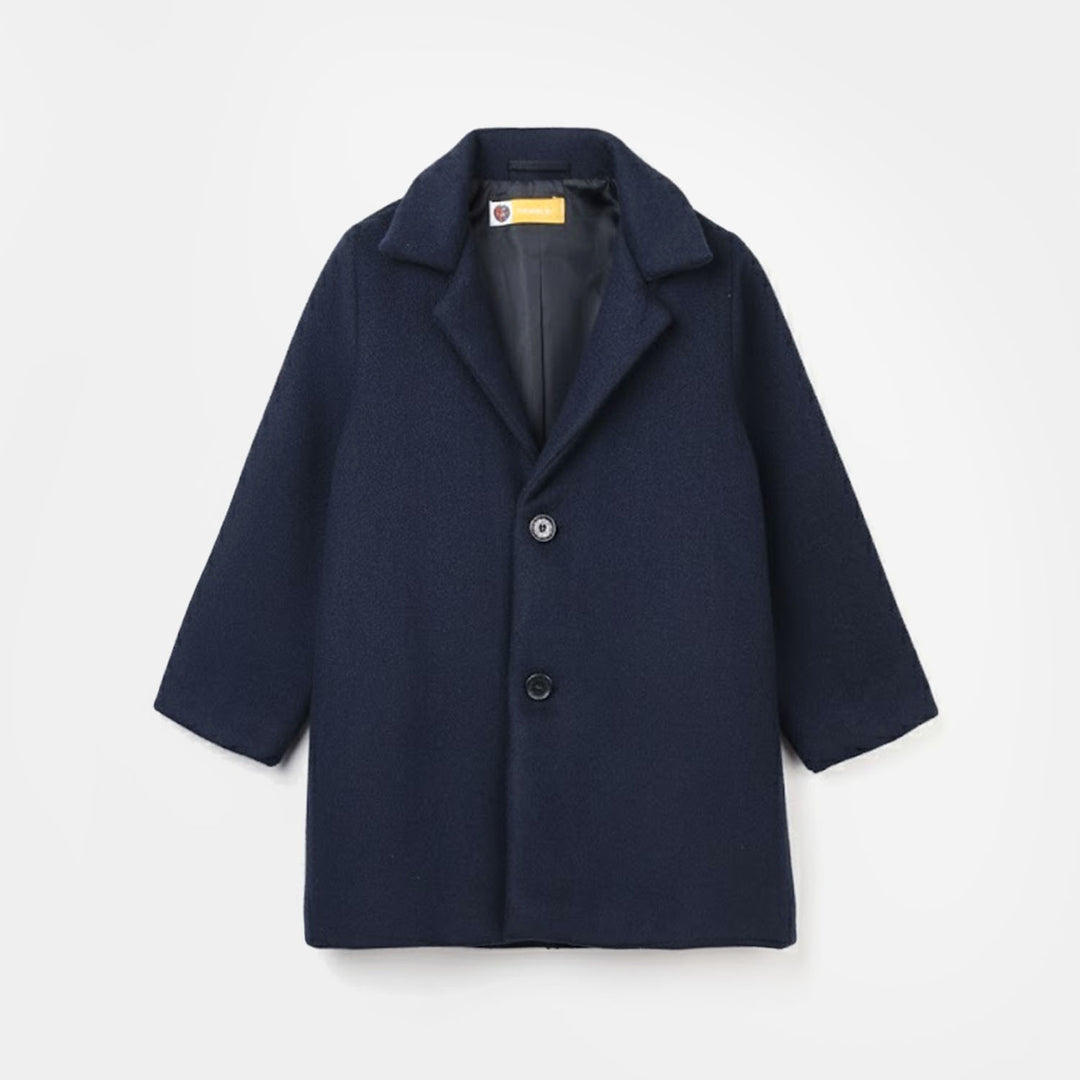 Boys Wool Trench Coat Horn - Navy