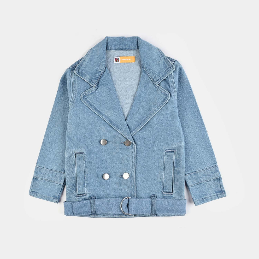 Girls Denim Stretch Jacket Overlap-Light Blue