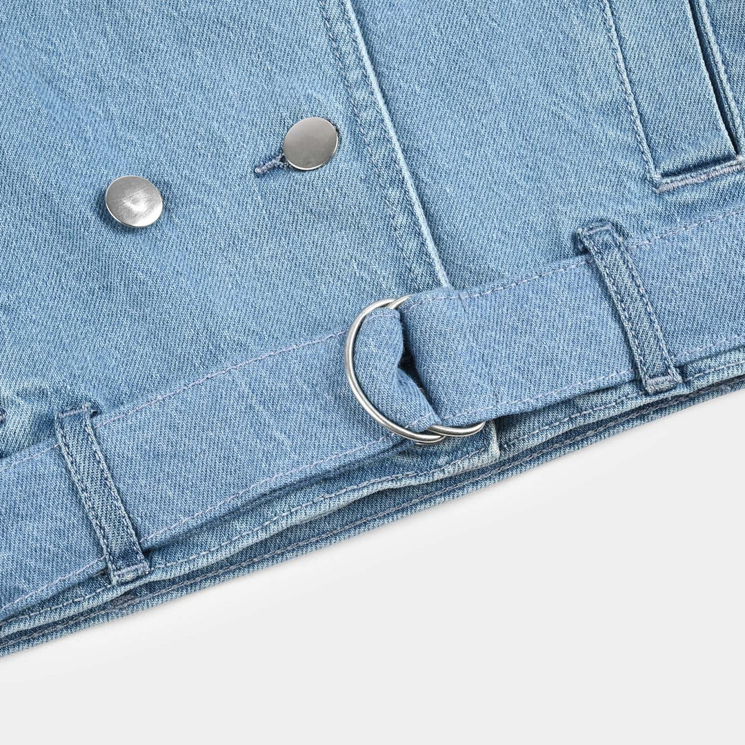 Girls Denim Stretch Jacket Overlap-Light Blue