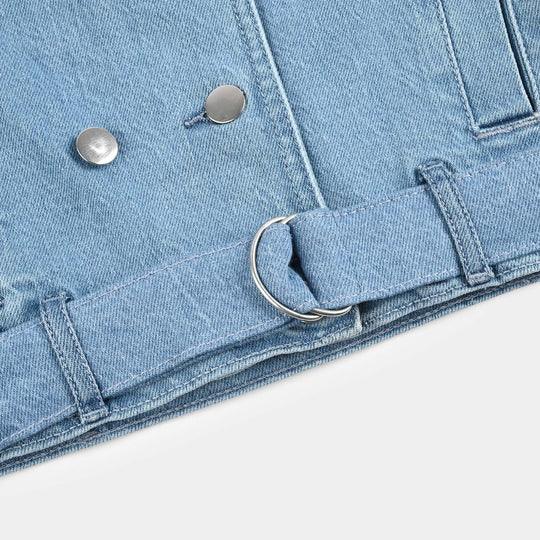 Girls Denim Stretch Jacket Overlap-Light Blue