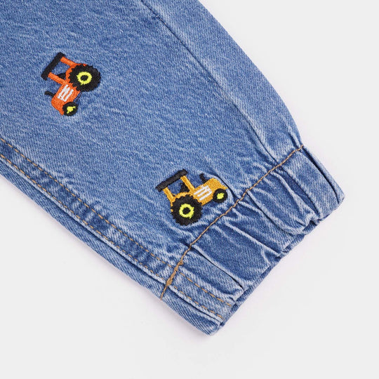 Infant Boys Denim Stretch Pant Trucks-Mid Blue
