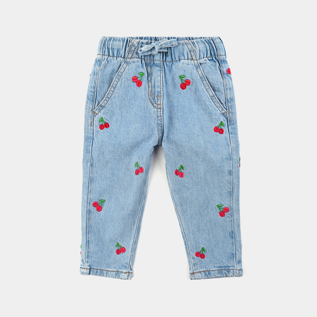 Infant Girls Denim Stretch Pant Cherry Emb-Light .Blue