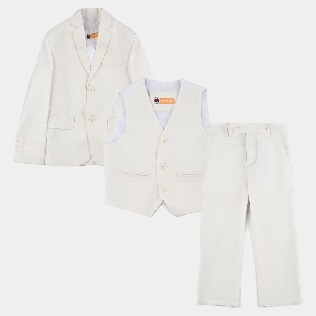 Boys Cotton Twill 3Piece Suit-White