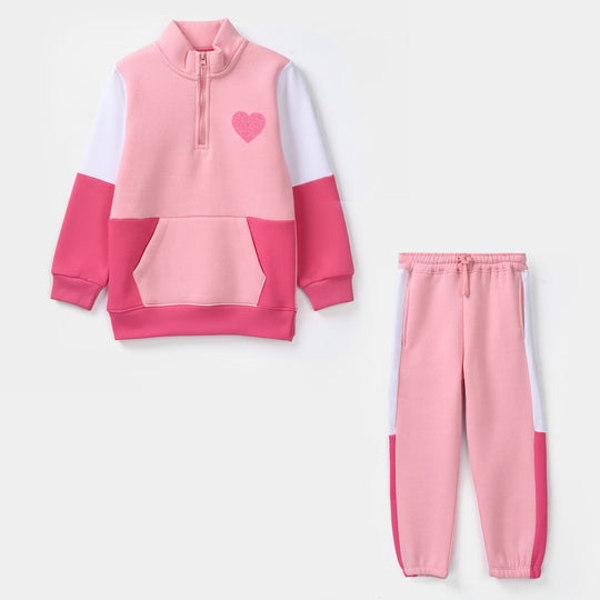 Teens Girls Fleece 2 Piece Set (Heart) - Pink