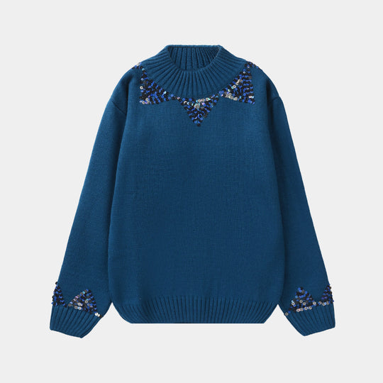 Girls F/S Mock Sweater Ochre-NAVY