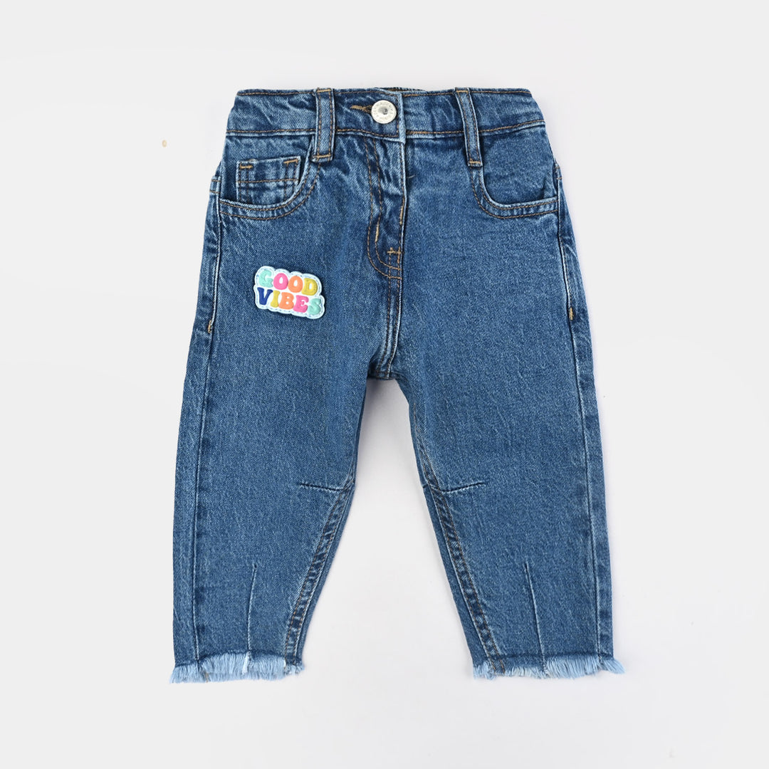 Infant Girls Denim Stretch Pant Good Wibes-Mid Blue