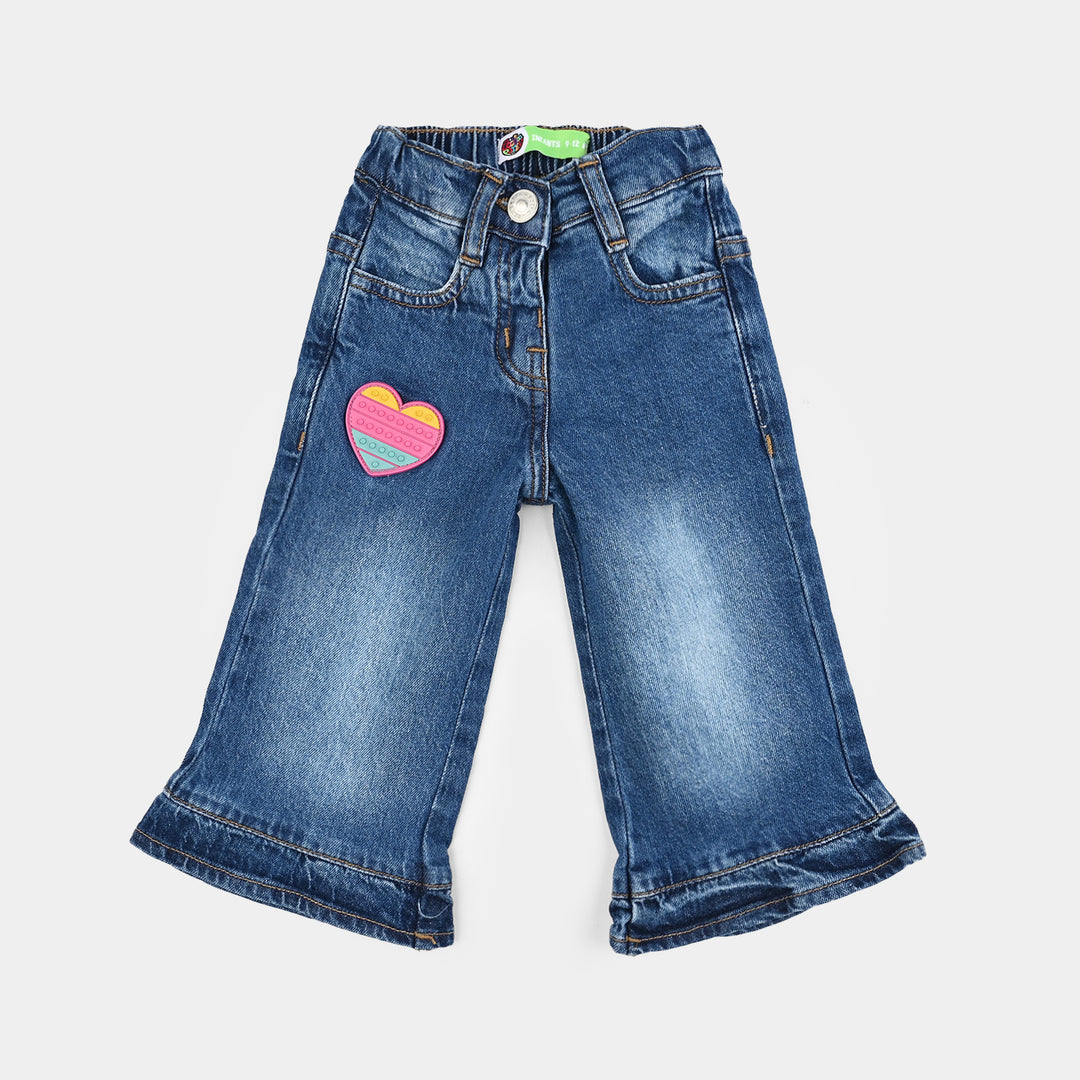Infant Girls Denim Stretch Pant Ruffles Hem-Mid Blue