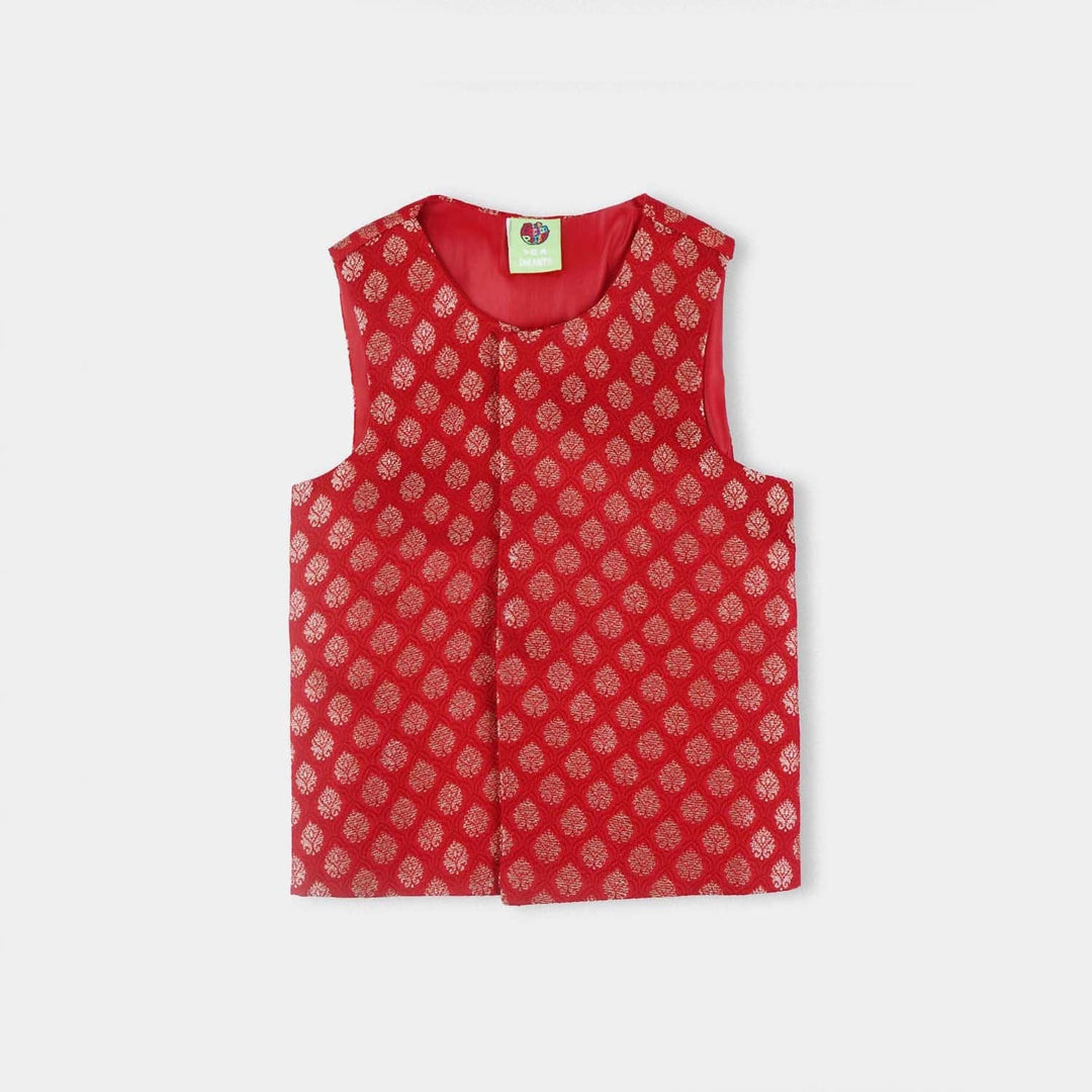 Infant Boys Poly Viscose Waistcoat (Golden Lurex) - Red
