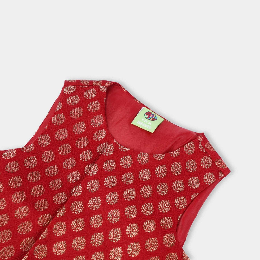Infant Boys Poly Viscose Waistcoat (Golden Lurex) - Red