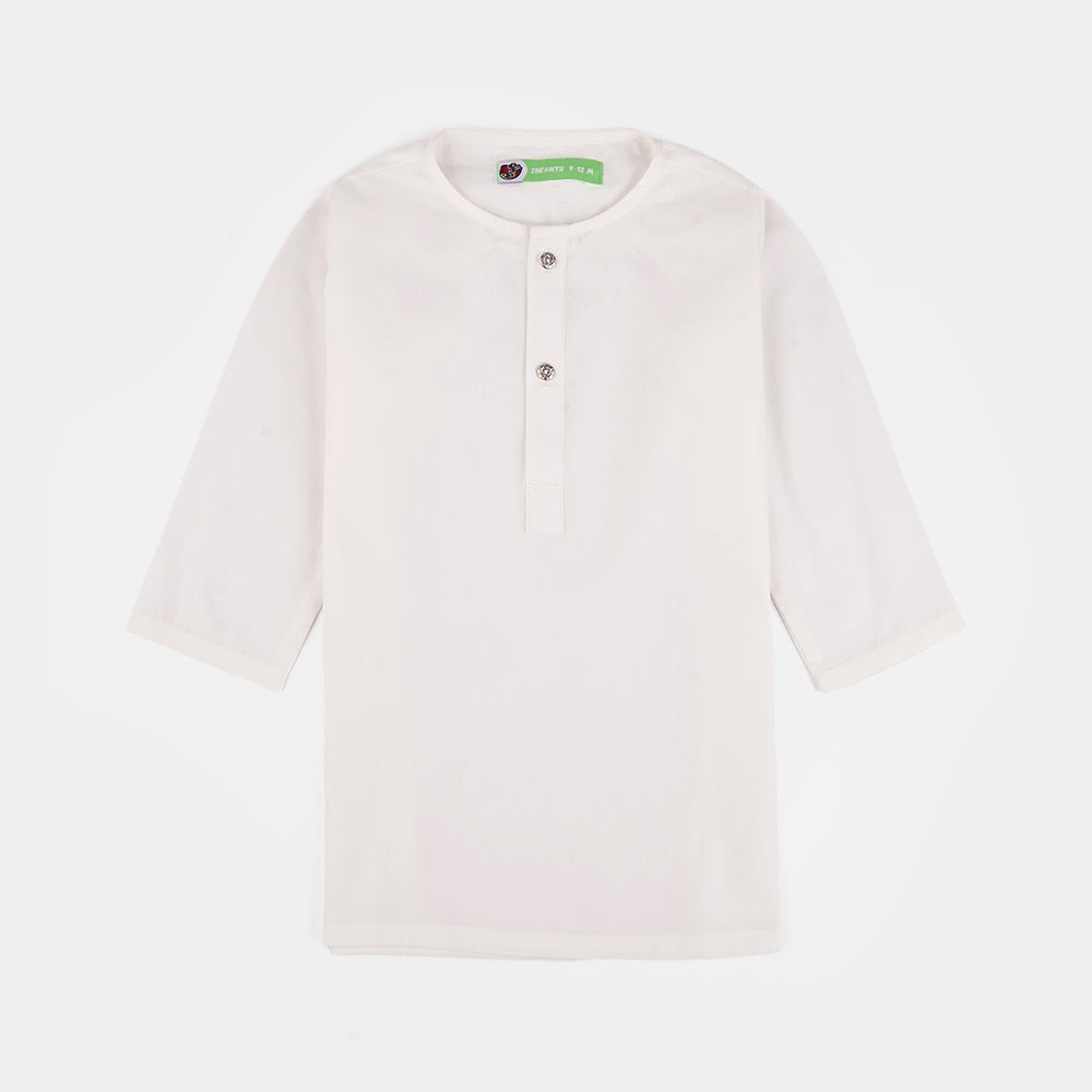 Infant Boys Cotton Poplin Kurta Pajama - White
