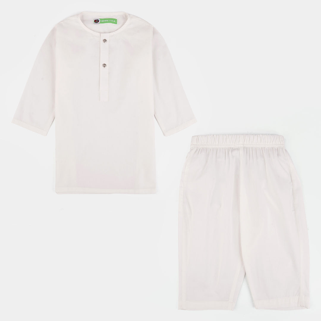 Infant Boys Cotton Poplin Kurta Pajama - White
