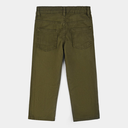 Boys Cotton Twill Pants Basic - Olive Green