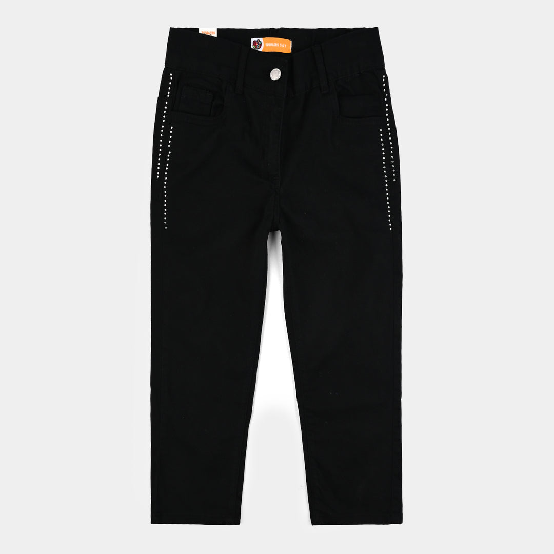 Girls Cotton Twill Straight-Fit Pants-BLACK