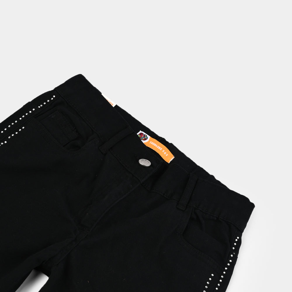 Girls Cotton Twill Straight-Fit Pants-BLACK