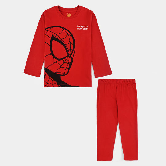 Boys Poly Twill Night Suit-Salsa
