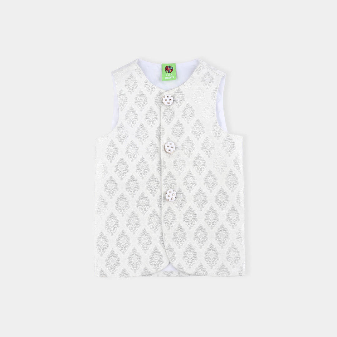 Infant Boys Cotton Poplin 3Piece Suit-White