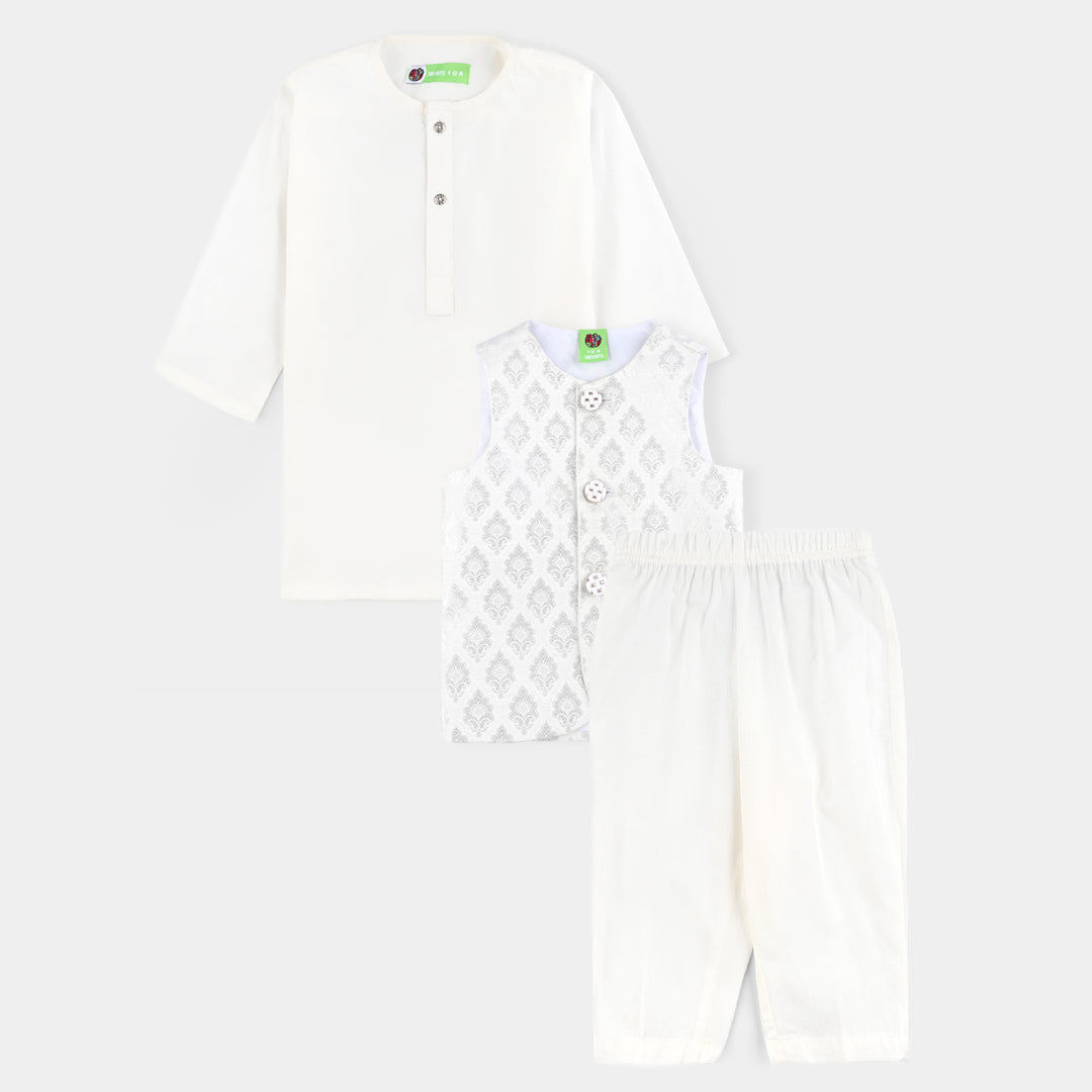 Infant Boys Cotton Poplin 3Piece Suit-White
