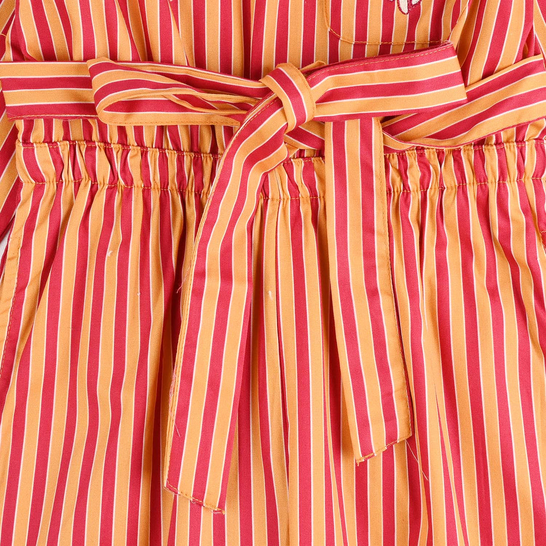 Girls Cotton Poplin Emb Jumpsuit Stripes-Multi