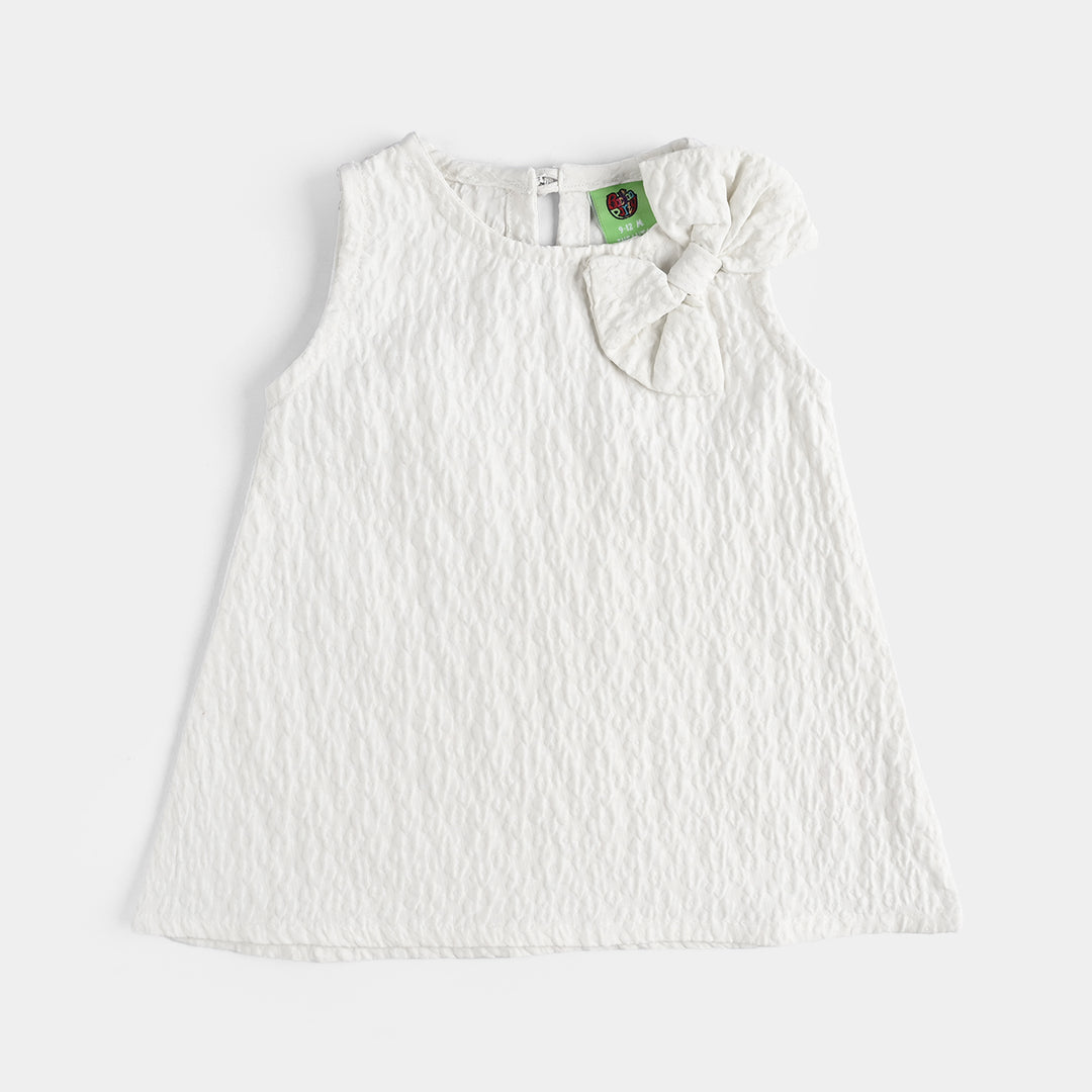 Infant Girls Poly Net Casual Frock Bow - White